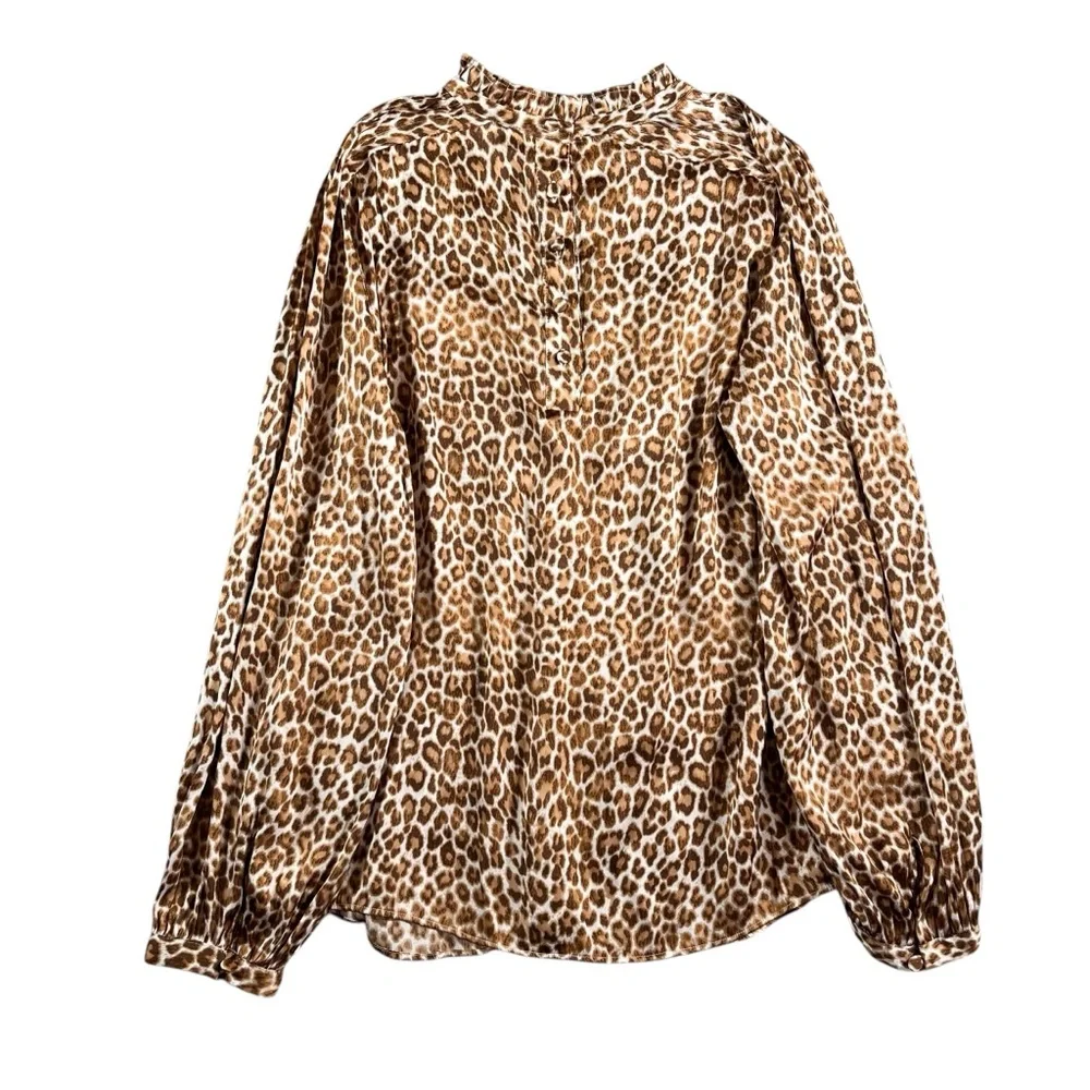 J.Crew‎ Women's Ruffleneck Drapey Top In Leopard Print Size XS